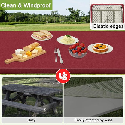 Picnic Table and Bench Cover Set, Waterproof Fitted Elastic Cloth | Portable Camping Essentials With Built-In Storage Pocket And Waterproof Fabric For Outdoor RV Or Picnic Table Use