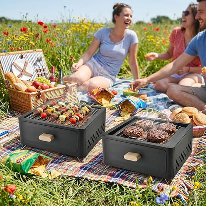 LOGOFUN Portable Charcoal Grill with Enamel Griddle Pan Japanese Style Tabletop BBQ for Outdoor Camping Folding Barbecue Hibachi Backyard Patio Balcony