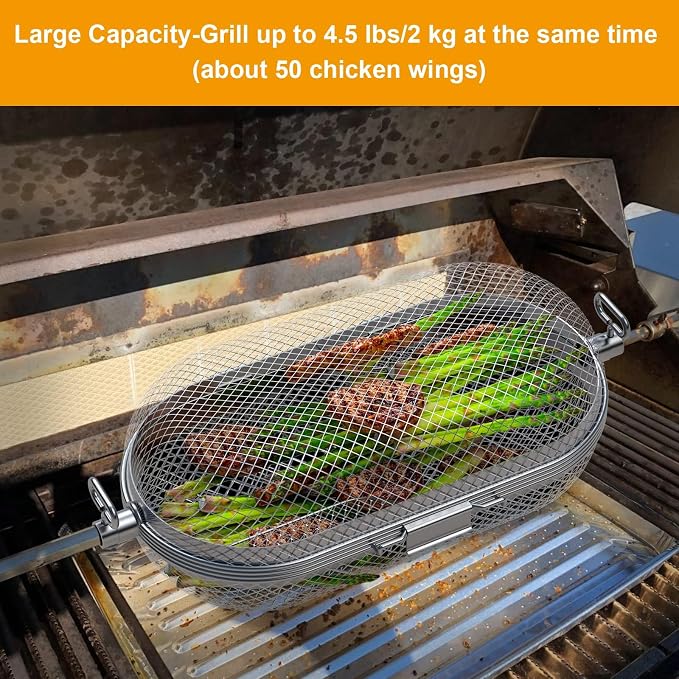 Rotisserie Grill Basket for Napoleon Grill 64000 BBQ Accessories Fit Most Spit Rods of Grills Rotisserie, Stainless Steel