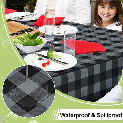 Smiry Picnic Table Cloth, Vinyl Tablecloths with Flannel Backing, 60"x120" | Waterproof Rectangle Table Cloth, Wipeable Buffalo Plaid Table Cover for Indoor and Outdoor (Black & Grey)