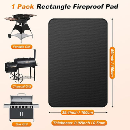 M METERXITY Under Grill Mat for Outdoor Grill, 59x39.4 Inch/ 150x100cm Rectangle Fireproof Fireplace Pad for Indoor Fire Pit, Oil-Proof Waterproof Decks & Patio BBQ Protector Mat