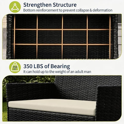 4-Piece Outdoor Furniture Set, PE Rattan Wicker Chairs with Soft Cushions & Tempered Glass Coffee Table - All-Weather Patio Set for Garden, Backyard, Porch, Poolside (Black/Beige)