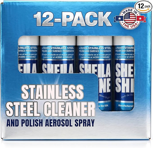 Sheila Shine 12 x 10oz Stainless Steel Cleaner and Polish - Removes Grease, Fingerprint & Watermark - Kitchen Appliances, Refrigerators, Sinks, Ovens & Grills - Stainless Steel Sprays Cleaner