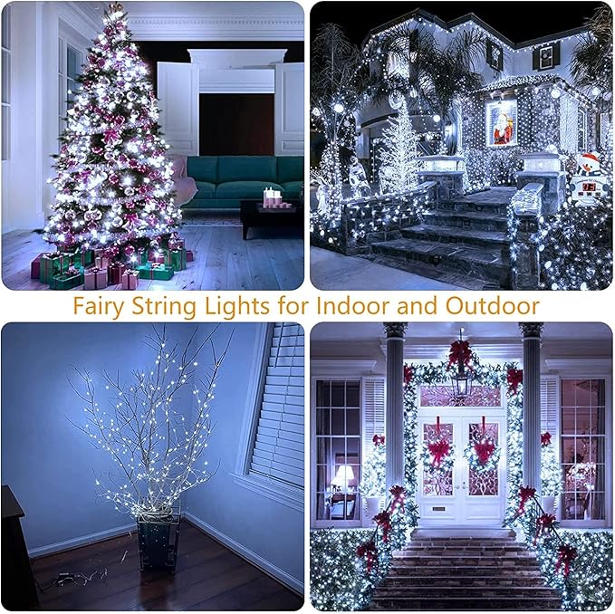 66FT 200 LED Fairy Lights with Remote, Plug in Twinkle Light Outdoor Indoor | Cool White to Multicolor, 10 Modes, Timer, Dimmable, Memory, Waterproof Color Changing String Lights for Christmas Decoration