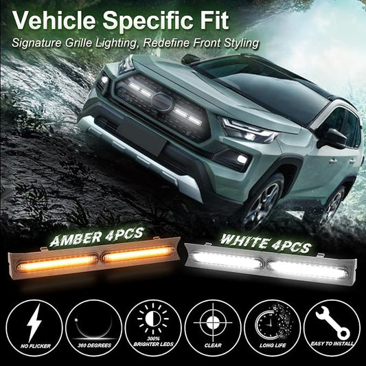 LED Grille Lights for 2019-2025 Toyota RAV4 Accessories White | Snap-In,Smoked Lens, Exterior Front Grill Insert Light for 5th Gen Hybrid Adventure TR D Off-Road 5311142220