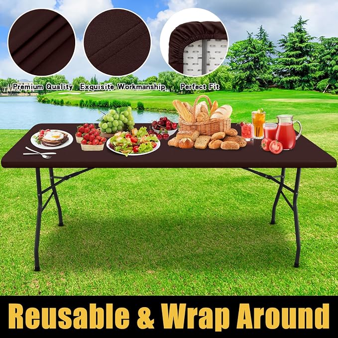 Smiry Rectangle Picnic Table Cloth, Waterproof Elastic Fitted Tablecloths for 4 Foot Tables, Washable Polyester Table Cover for Camping, Indoor and Outdoor (Coffee, 30"x48")