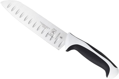 Mercer Culinary Millennia Color Handle Cutlery 7" Santoku Knife (Granton Edge) White