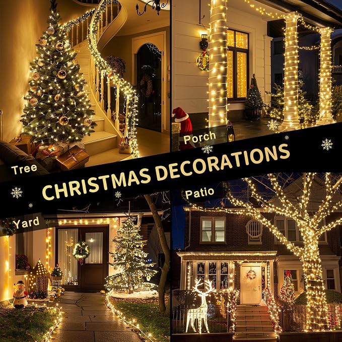 JMEXSUSS Outdoor String Lights Indoor for Bedroom, Classroom Lights Plug in | 200 LED 66 Ft Twinkle Christmas Tree Lights for Wedding Room Wall Yard Patio Classroom Decor, Connectable, Warm White
