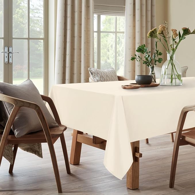 DWCN Rectangle Tablecloth - 60 x 84 Inch - Waterproof Stain and Wrinkle Resistant Washable Table Cloth, Decorative Fabric Table Cover for Kitchen Dining Room Party and Outdoor Use, Champagne