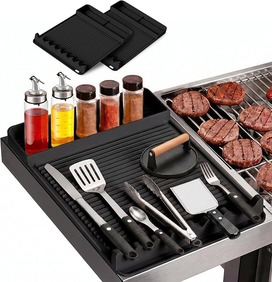 2Pack Silicone Grill Mat for Blackstone - 16x11.5 Inch Non-Slip Tool Mat with Sauce Drip Pad & Wavy Grip, Outdoor BBQ Accessories & Gifts for Men, Dad, Grilling (Black)