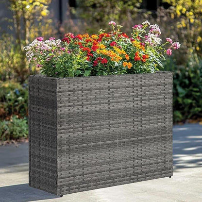 SUNNYPARK Large Rectangular Planter for Outdoor Rattan Block Box 38x11x30'' | All-Weather, Handmade PE Rattan, Removable Liner, Indoor Outdoor, Patio Porch Garden, Modern Design for Plants Flowers
