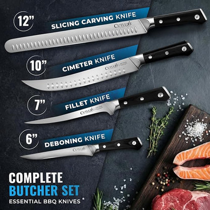 Cutluxe Butcher Knife Set, Brisket, Breaking, Boning & Fillet for Meat | BBQ Carving Blades, Ultra Sharp German Steel, Full Tang Ergonomic Handles – Grilling Gift for Men