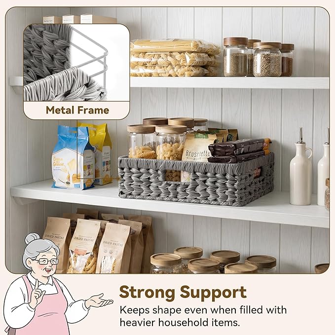 GRANNY SAYS Wicker Storage Basket for Shelves, Wicker Basket for Organizing, Rectangle Basket, Woven Basket for Pantry Storage, Gray, 1-Pack