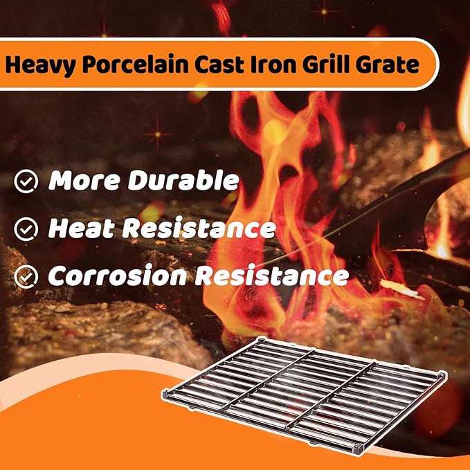 7638 Grill Grates for Weber Spirit 300 & Spirit II 300, E310 E315 E320 E330 S310 S315 S320 S330, Genesis Silver Gold B C Side Control, Porcelain-Enameled Cast Iron Cooking Grids Replacement, 2 Pack