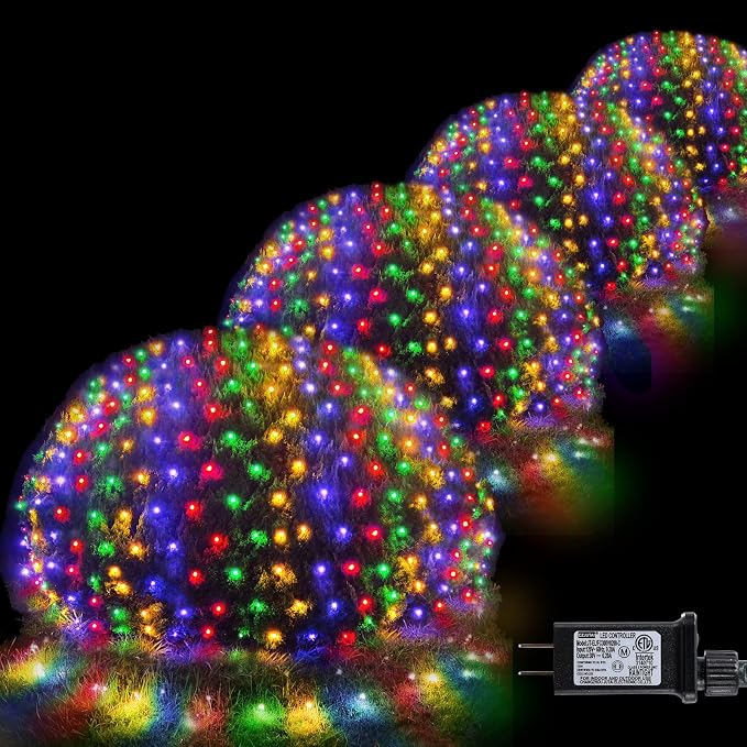 Pooqla Colorful Net Lights, 21x 5ft Christmas Lights Outdoor Green Wire | 360 LED Large Net Mesh Lights Plug in, 8 Modes Waterproof Connectable Multicolor Bushes Lights for Christmas Hedge Yard Decor