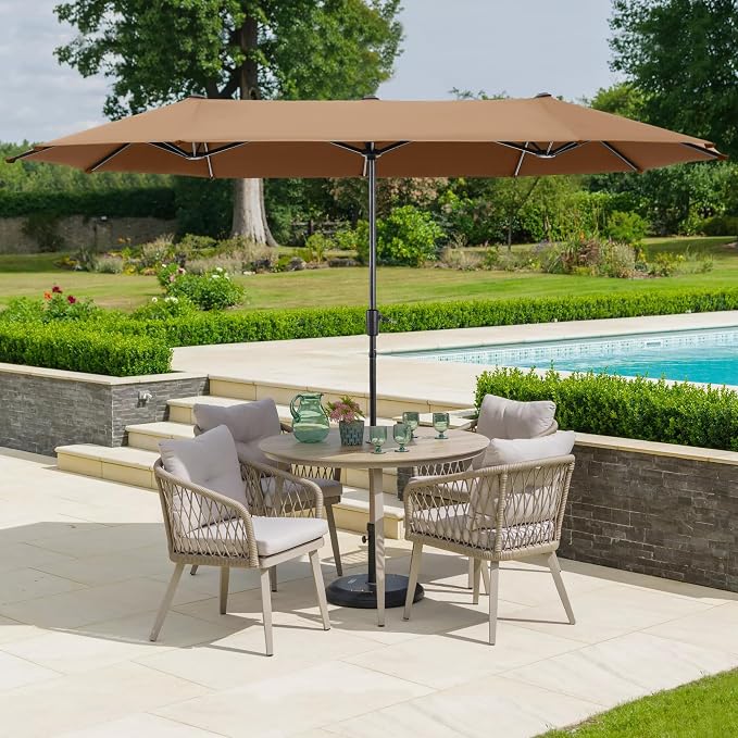 HERA'S PALACE 13 ft Large Patio Umbrella, Double-Sided Twin, Outdoor Market Umbrella with Crank Handle, Powerful UV Protective, Tawny