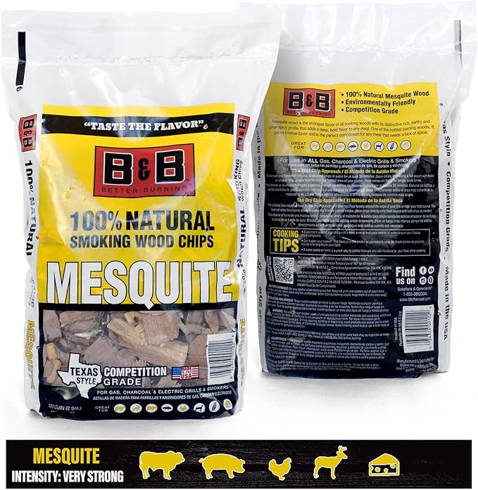 BBQ Mesquite Wood Chips for Smoker (2-Pack) 3 lb Total, 100% All-Natural Smoker Wood Chips for Electric Smoker, Charcoal & Gas Grills, and Campfires – Made in USA