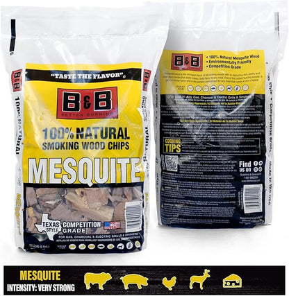 BBQ Mesquite Wood Chips for Smoker (2-Pack) 3 lb Total, 100% All-Natural Smoker Wood Chips for Electric Smoker, Charcoal & Gas Grills, and Campfires – Made in USA