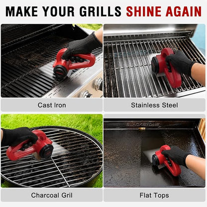 Electric Grill Brush, Rechargeable BBQ Grill Brush with High-Torque Motor, LED Light, Dishwasher-Safe Stainless Steel Rotary Brush Head,150 Mins Runtime Grill Brush for Outdoor Grill