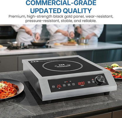 Commercial Induction Cooktop 1800W, Professional Electric Countertop Burner, 10 Power & 10 Temp Setting, Induction Hot Plate with Timer, Electric Stove with LED Screen, Black