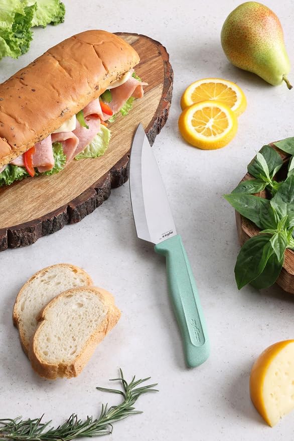 Zyliss Classic Utility Knife with Stainless Steel 15° Hollow-Ground Blade, Ergonomic Wheat Straw Handle, Finger Guard & Blade Cover, Dishwasher Safe Kitchen Knife