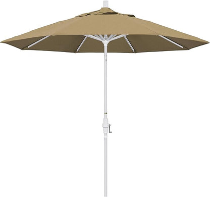 California Umbrella 9' Round Aluminum Market Umbrella, Crank Lift, Collar Tilt, White Pole, Straw Olefin
