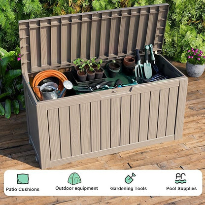 PatioZen 75 Gallon Resin Deck Box, Lockable Outdoor Storage Box for Patio Cushions Storage Furniture,Garden Tools, Pool Supplies, Weatherproof and UV Resistant (Grey)
