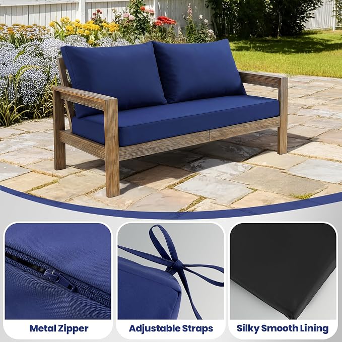 Outdoor Loveseat Cushion Set, 46" x 26" Loveseat Cushions for Outdoor Furniture, Waterproof & Fade-Resistant Patio Furniture Cushions, Deep Seat Cushion for Bench, Swing and Couch, Navy Blue
