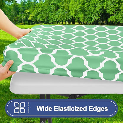 Smiry Picnic Table Cover with Bench Covers, Waterproof Elastic Fitted Tablecloth for 8 Foot Tables, Washable Polyester Tablecloths for Camping, Indoor & Outdoor (Sage Green, 30x96 Inch 3-pc Set)