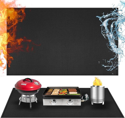 24x42in Heat Resistant Grill Mats for Outdoor Grill to Protect Your Prep Table and Outdoor Grill Table - Fire Proof & Water Proof & Oil Proof BBQ Mat - Black (0.6mm)