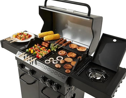 4 Burner Propane Gas Grill with 1 Side Burner, 50,000 BTU Outdoor BBQ Grill, Heavy-Duty Steel Construction, Cast Iron Cooking Grates & Griddle, Backyard Patio Barbecue