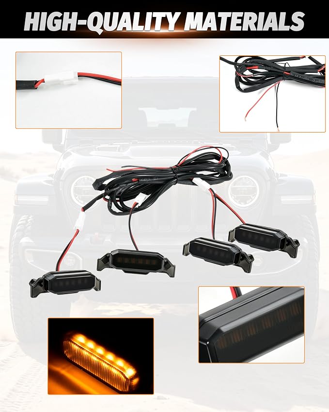 LED Grill Lights for Jeep Wrangler JL JLU 2018-2023 Accessories | Amber Front Bumper Marker Light, IP67 Waterproof, Clip-on Plug & Play, Running Lamp for Wrangler JL JLU Rubicon Sahara, 4pcs