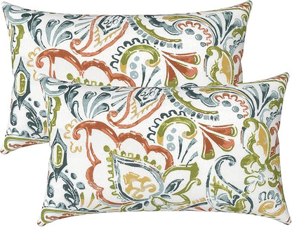 LVTXIII Outdoor/Indoor Lumbar Pillows, Decorative Patio Lumbar Cushions, Fluffy Water Repellent Garden Cushions for Home Patio Coach Sofa Use, 12×20 Inch, Pack of 2, Paisley Botanical