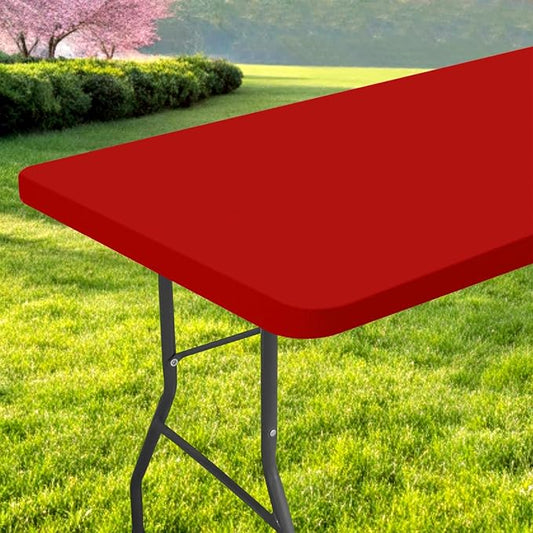 Rectangle Table Cloth, Waterproof Elastic Fitted Tablecloth for 5 Foot Folding Tables, Washable Polyester Tablecloths for Picnic, Camping, Outdoor (Red, 30"x60")