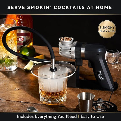 Home Hero Whiskey Smoker Kit - Cocktail Smoker for Old Fashioned & Bourbon Whiskey - Indoor Cold Smoke Generator with 8 Wood Chip Flavors - 8-Piece Set, Black