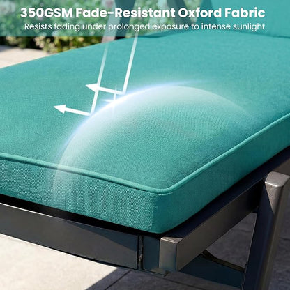 Chaise Lounge Cushions Outdoor, 72 x 21 Inch Water & Fade-Resistant Patio Furniture Lounge Cushion Set of 2, Beach Umbrella Lounger Chair Replacement Cushion with Removable Cover Pad, Lake Blue