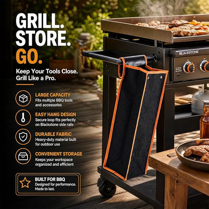 2 Pcs Grill Utensil Storage Bag BBQ Tool Holder Pouch,Orange | Oxford Cloth Foldable Design, Camping Hiking Organizer, Snap Closure Secure, Stands Upright or Flat, Portable Outdoor Pouch