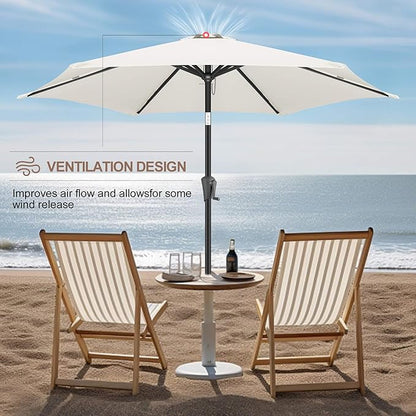 FLAME&SHADE 9ft Patio Umbrella Outdoor - Table Umbrella with Push Button Tilt and Crank, UV Protection, 6 Sturdy Ribs, Market Umbrella for Garden, Deck, Backyard, Lawn, Pool and Beach(Ivory)