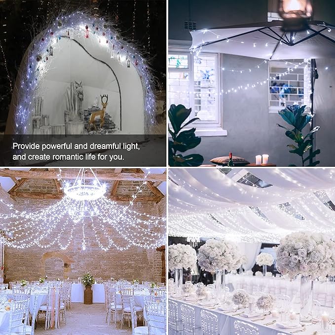 Hopolon 100 LED White Christmas String Lights, 33 FT Extendable Christmas Lights Outdoor Waterproof, 8 Modes Plug in Fairy Light Indoor for Tree Wedding Party Garden Patio Decoration,100 LED,White