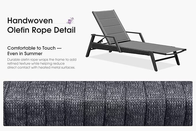 PURPLE LEAF Outdoor Chaise Lounge 2 Pieces Patio Recliner Sunbathing Tanning Chair for Poolside Balcony with Armrests Backyard Moon Basalt