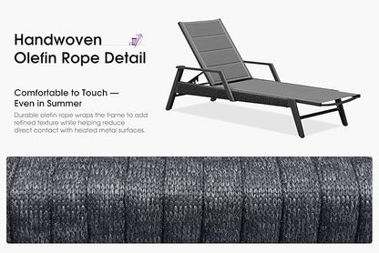 PURPLE LEAF Outdoor Chaise Lounge 2 Pieces Patio Recliner Sunbathing Tanning Chair for Poolside Balcony with Armrests Backyard Moon Basalt