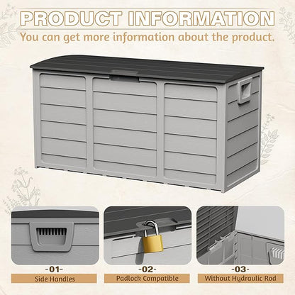 75 Gallon Outdoor Deck Storage Box, Heavy Duty Resin with Lockable Lid, UV Resistant for Patio Furniture, Garden Tools(Grey)
