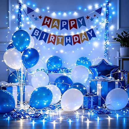 Christmas String Lights Outdoor Green Wire 240FT 750 LED Blue & White | Dimmable, 12 Light Styles, Memory Timer, Waterproof, 29V Safe Low Voltage, Diamond-Faceted LED, Energy Efficiency