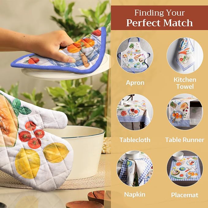 Maison d' Hermine Pot Holders 100% Cotton Potholders (8" x 8", Pack of 2) | Heat Resistant Hot Pads with Loop BBQ Cooking Baking Farmhouse Kitchen Handling Hot Pans Spring Summer - Gourmand