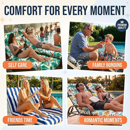MAGIC ELEPHANT Chaise Lounge Cushion Outdoor, Memory Foam Patio Lounge Chair Cushion with Ties for Outdoor Furniture, 74 x 22 x 4 Inch (Tropical Monstera)