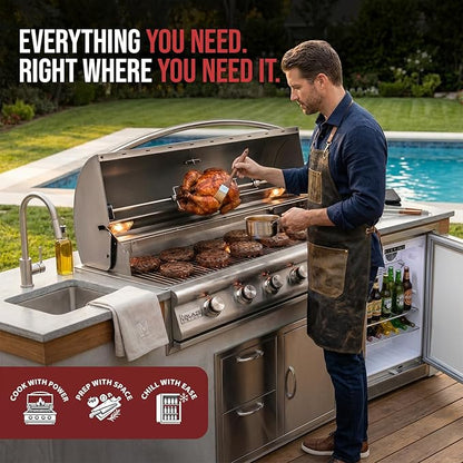 BLAZE BBQ Outdoor Package 11 of 40” LTE Built-in Natural Gas Grill, Single Side Burner, 32” Door & Two Drawers Combo, 24” Refrigerator, Grill Cover, Fridge Trim, Rotisserie Kit and Accessories
