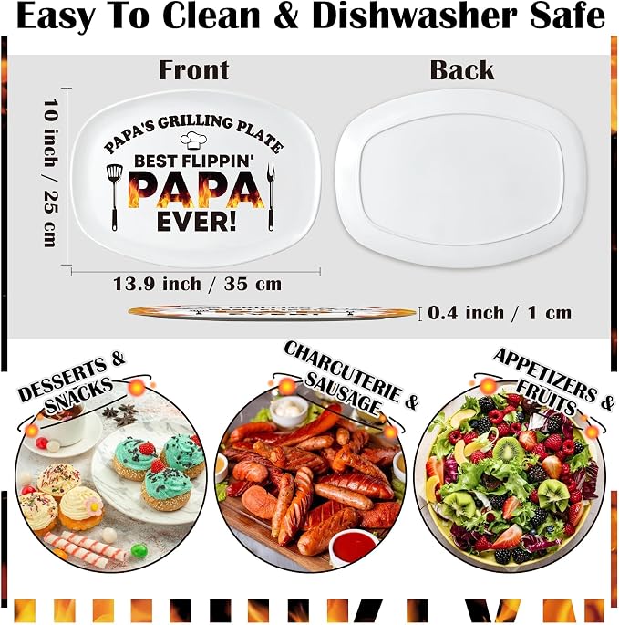 R HORSE Papa Melamine Grill Platter Gift, Barbecue White Oval Serving Tray | Christmas Birthday Gift for Dad, Papa, Grandpa, Ideal for Appetizer, Dessert, Salad, Outdoor Indoor Dinner Party