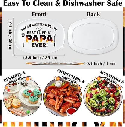 R HORSE Papa Melamine Grill Platter Gift, Barbecue White Oval Serving Tray | Christmas Birthday Gift for Dad, Papa, Grandpa, Ideal for Appetizer, Dessert, Salad, Outdoor Indoor Dinner Party