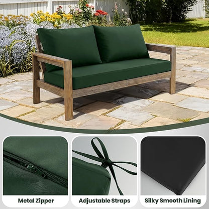 Outdoor Loveseat Cushion Set, 48" x 24" Loveseat Cushions for Outdoor Furniture, Waterproof & Fade-Resistant Patio Furniture Cushions, Deep Seat Cushion for Bench, Swing and Couch, ForestGreen
