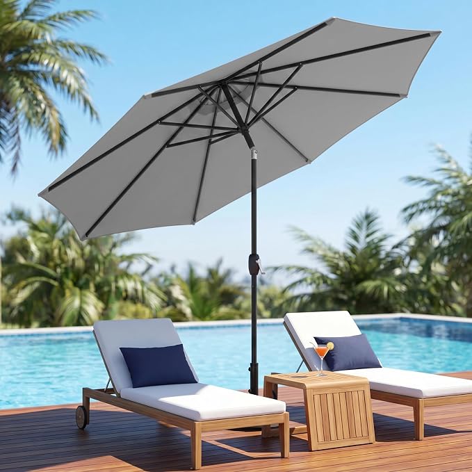 Greesum 9FT Outdoor Patio Umbrella, Table Umbrella for Yard, Market, Heavy-Duty Waterproof Pool Umbrella with 8 Sturdy Ribs, UV Protection for Beach, Deck, Garden, Backyard